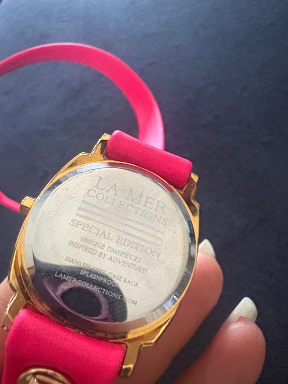 La Mer Neon Pink Wrap Watch with Gold Accents - Picture 5 of 7
